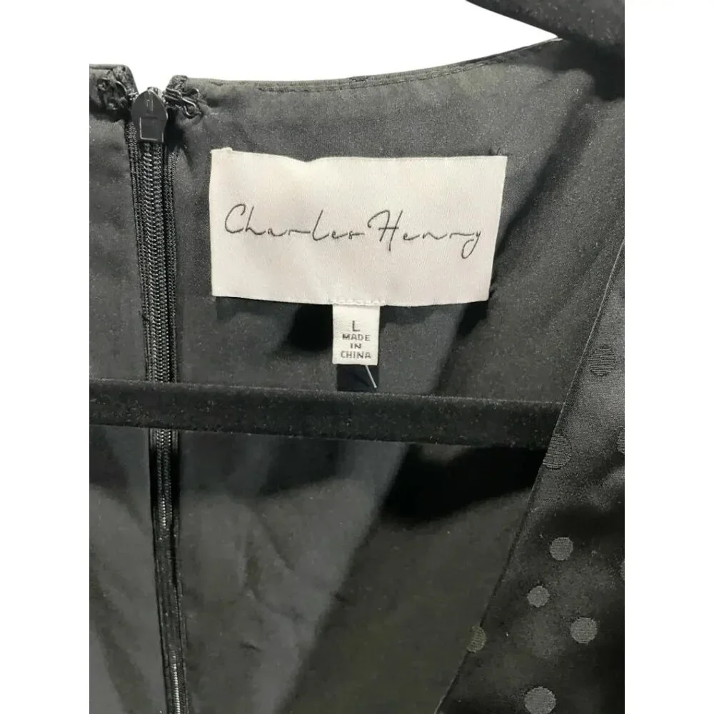 Charles Henry Women's Black Puff Sleeve Polka Dot Dress Size‎ L - Picture 2 of 4